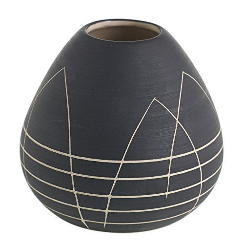 Black Round Bud Vase w/ Etched White Design - 4 x 4 Inches - Everlane Short Matte Pot w/ Geometri... | Walmart (US)