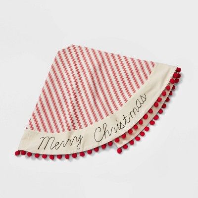 48in Striped Linen Christmas Tree Skirt with Pom Pom Trim - Wondershop&#8482; | Target