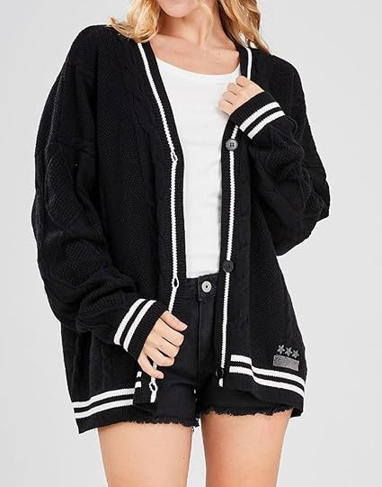 loveimgs Women's Cardigan Open Front Stars Embroideried Cable Knit Sweaters Button Down V Neck Sw... | Amazon (US)