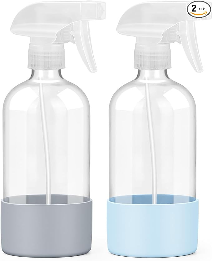 2 Pack Glass Spray Bottles with Silicone Sleeve, 16 oz Empty Refillable Containers with Adjustabl... | Amazon (US)