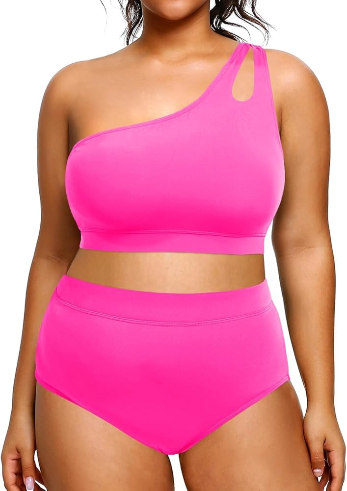 Tempt Me Womens Plus Size High Waisted Bikini Two Piece One Shoulder Swimsuit Keyhole Bathing Sui... | Amazon (US)
