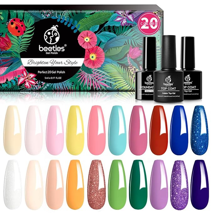 Beetles 20 Pcs Gel Nail Polish Kit, Soak Off Nail Gel Polish Pastel Pink Yellow Blue Red Glitter ... | Amazon (US)