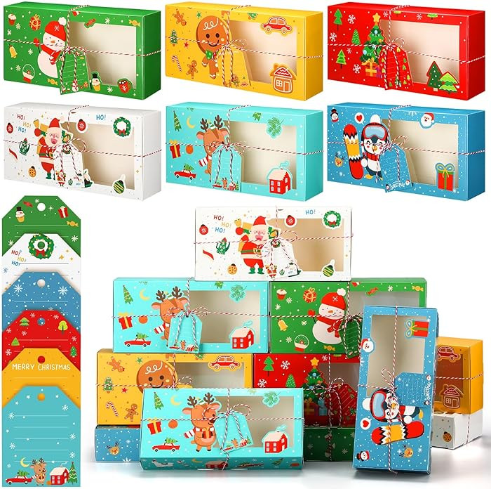 Roowest 36 Pcs Christmas Cookie Boxes - 12x5.5x2.5 Inches Christmas Treat Boxes Xmas Bakery Box w... | Amazon (US)