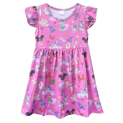 Baby Girls Flutter Sleeve Princess Cartoon Printed Dress Toddlers Spring Summer Mermaid Printed Dress Pastel Purple | Amazon (US)