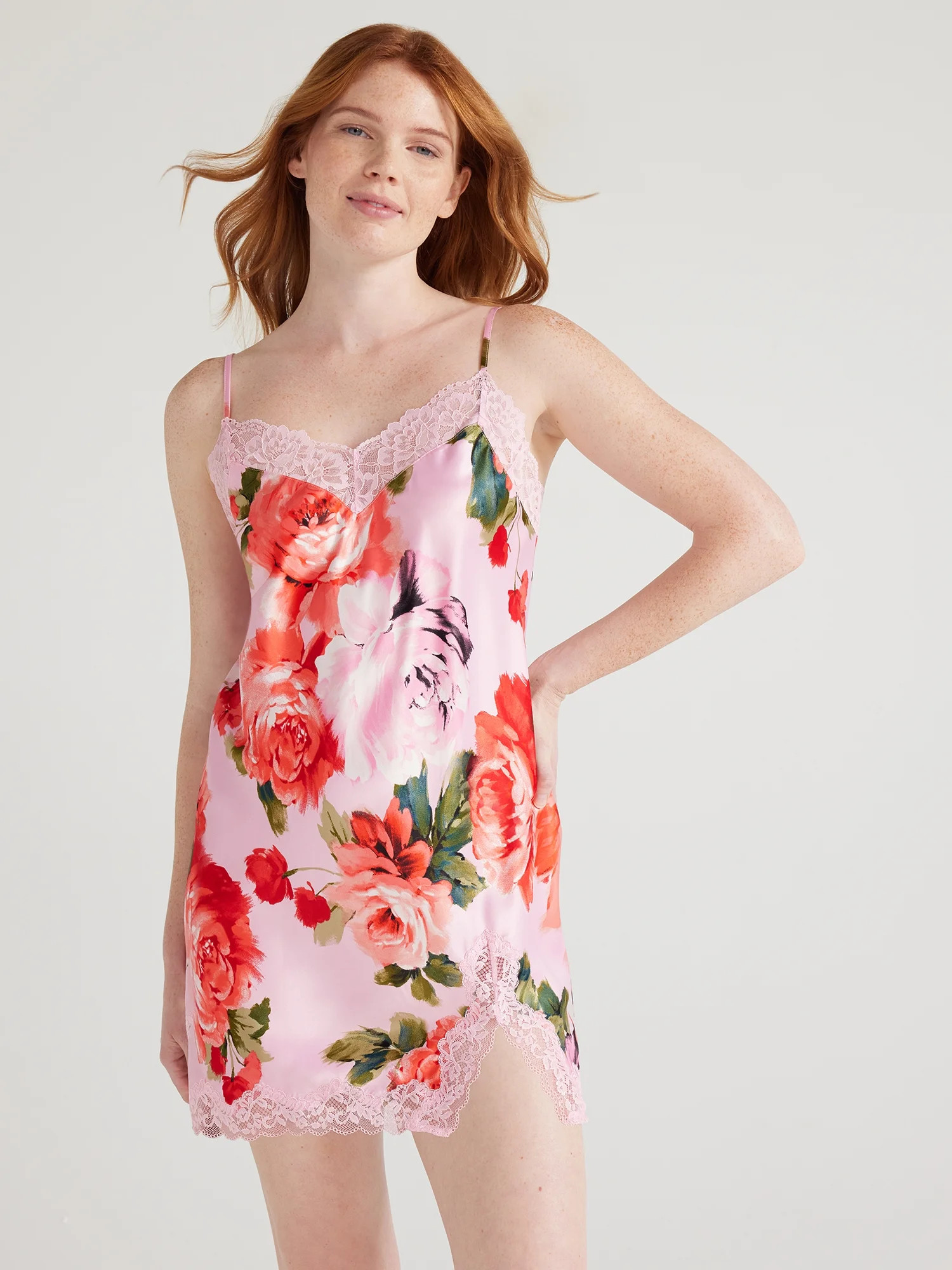 Joyspun Women’s Lace Trim Satin Chemise, Sizes S to 3X | Walmart (US)