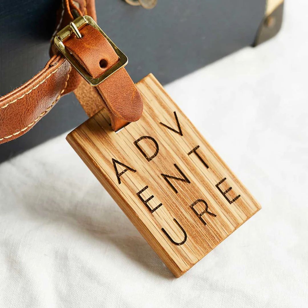 Personalised Wooden Luggage Tag Adventure with Leather Strap - Travel Gift for Her - Holiday / Ho... | Etsy (US)