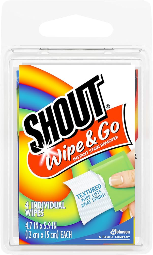 Shout Wipes, Wipe and Go Instant Stain Remover, Laundry Stain and Spot Remover for On-the-Go, 4 W... | Amazon (US)