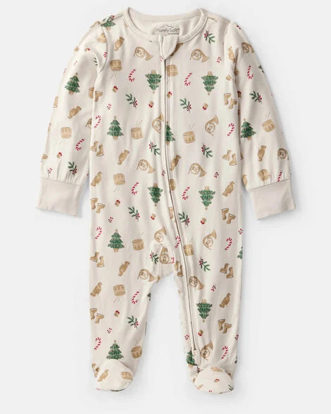 Carter's Baby Boys Christmas Print PurelySoft Long-Sleeve Sleep & Play Pajamas - White 3M Cream | Carter's Inc