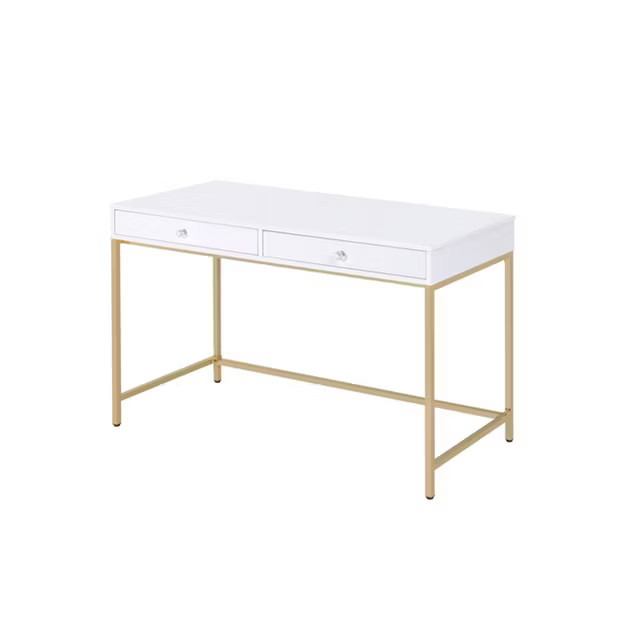 Ottey Desk White High Gloss/Gold - Acme Furniture | Target