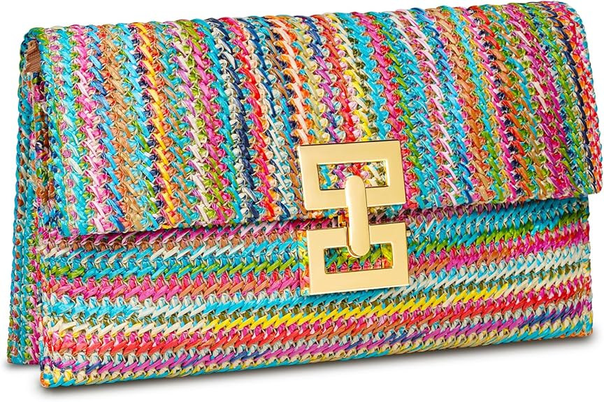 Straw Clutch Purse for Women Designer Evening Handbag Summer Beach Shoulder Crossbody Bag | Straw... | Amazon (US)