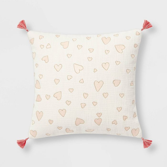 Embroidered Mini Hearts Square Throw Pillow White/Blush - Threshold™ | Target