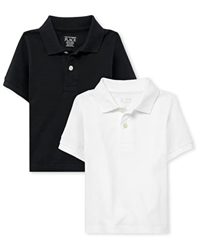 The Children's Place Baby Boys and Toddler Boys Short Sleeve Pique Polo, Black/White, 9-12 MONTHS | Amazon (US)