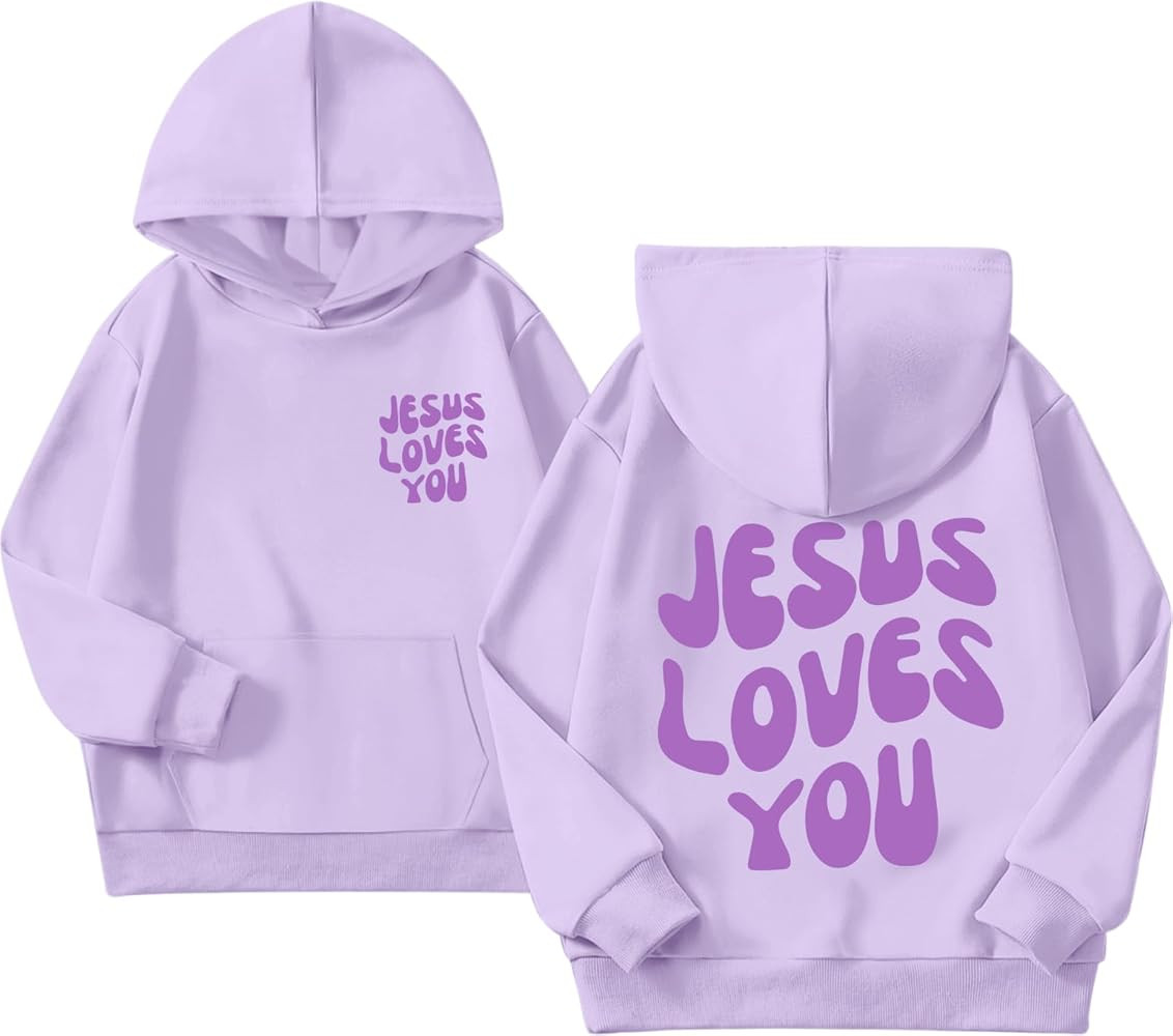 Christian Jesus Loves You Hoodie For Teen Girls Cute Graphic Hoodies Kids Bible Verse Faith Sweat... | Amazon (US)
