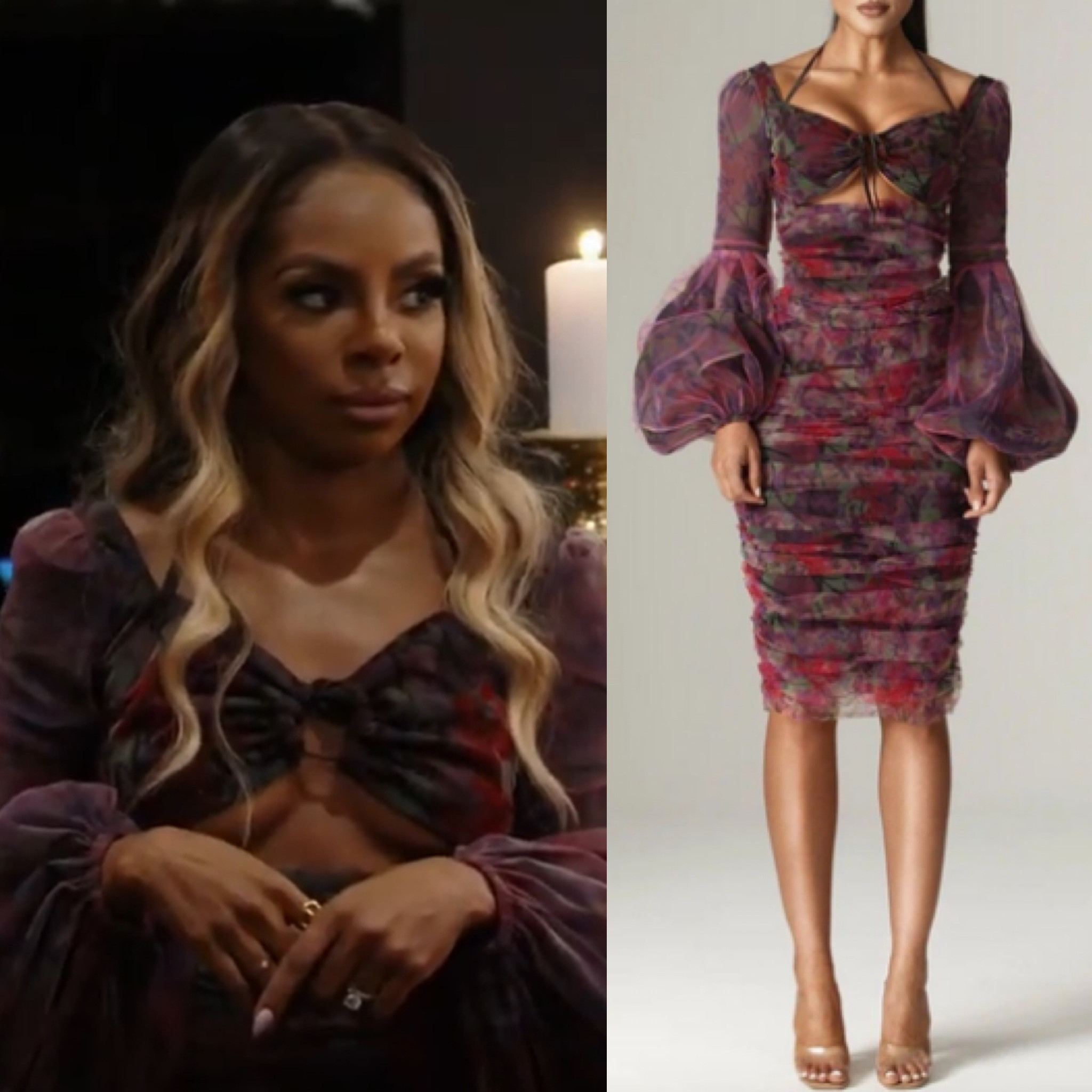 Candiace Dillard’s Purple Floral Cutout Dress