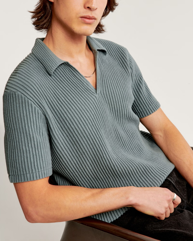 Men's Plisse Johnny Collar Sweater Polo | Men's Tops | Abercrombie.com | Abercrombie & Fitch (US)
