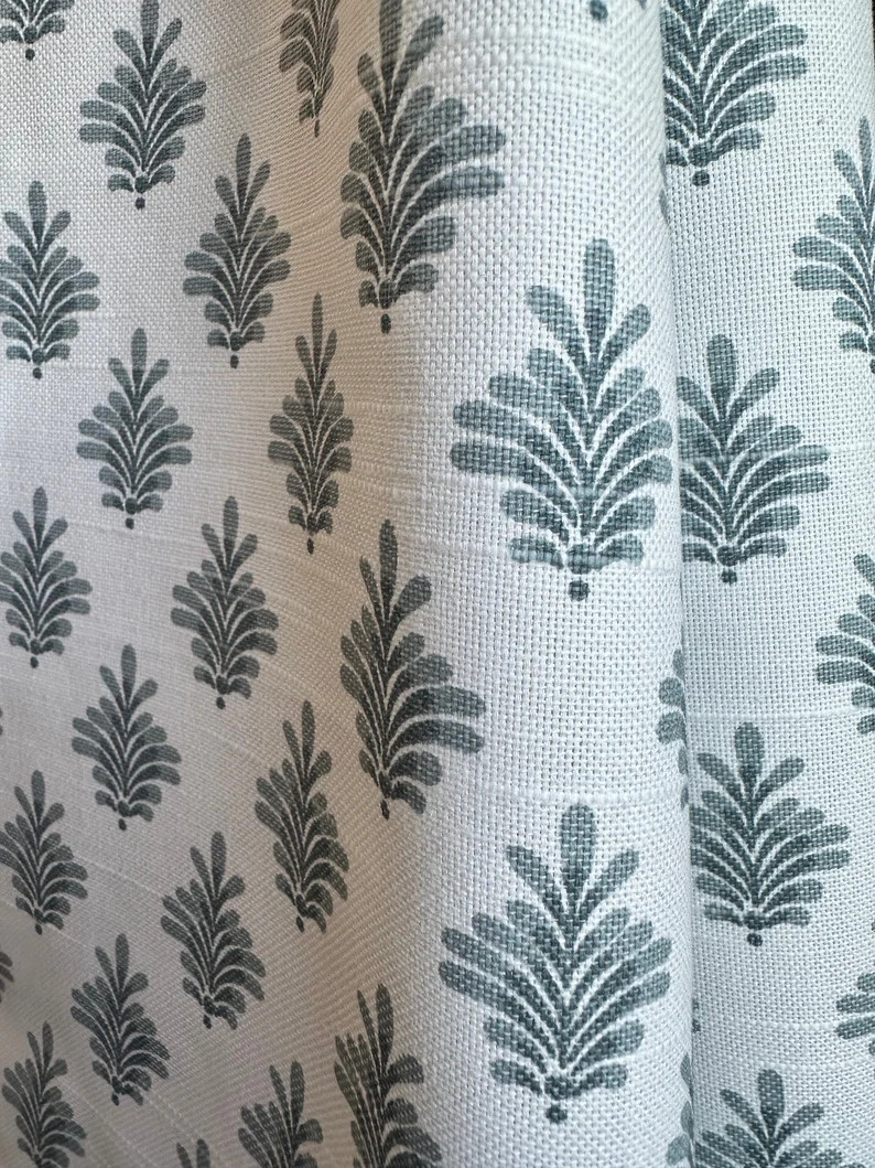 USA Curtains, Dyann Block Print Cotton Slub linen-appearance in Green, Shy Blue, Spice pink Hue o... | Etsy (US)