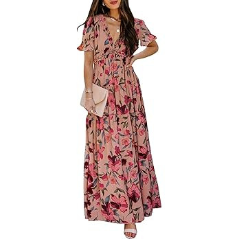 BLENCOT Women's Casual Boho Floral Printed Deep V Neck Dress | Amazon (US)