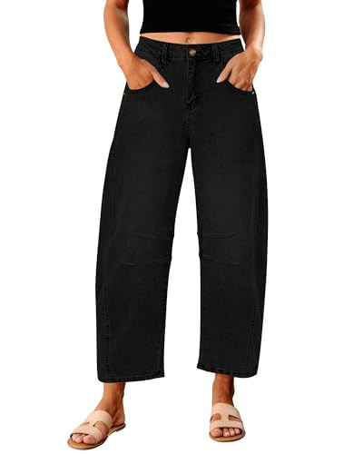 GRAPENT Barrel Jeans for Women Balloon Wide Leg Cropped Trendy Jeans Boyfriend High Waisted Jean Pants Casual Stretchy Summer Denim Trousers Color True Black XX-Large Plus Size 20 to 22 | Amazon (US)