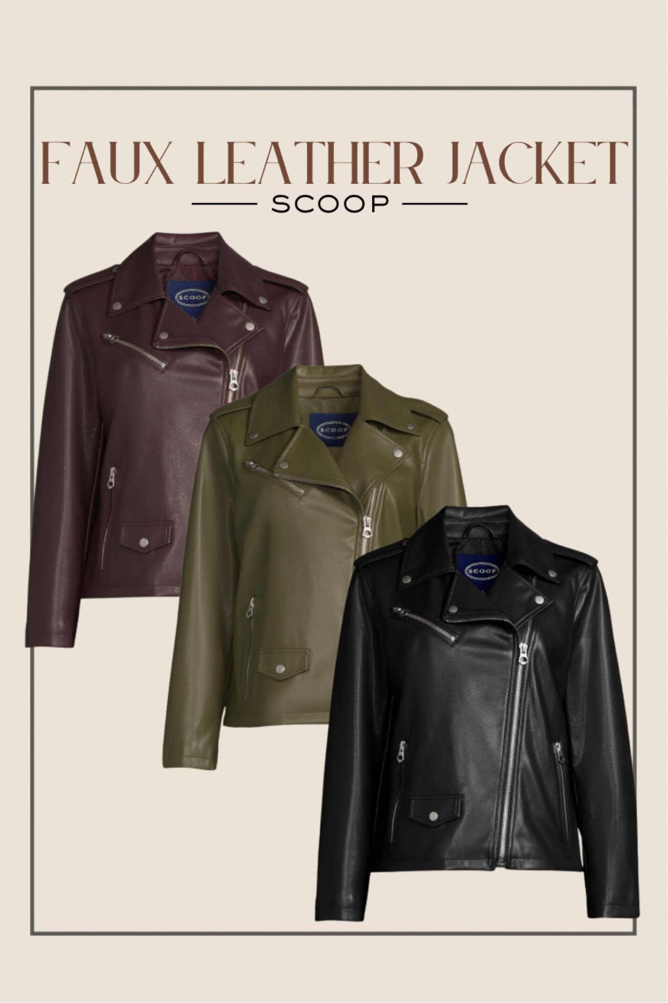 Walmart faux leather jacket
Size up one for an oversized fit 
Or get your true size for a fitted look @walmart #walmartpartner 