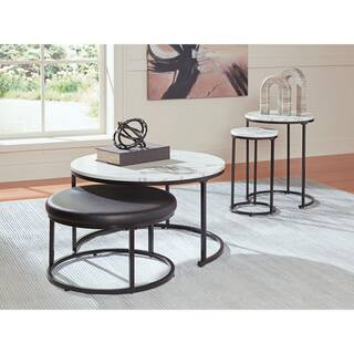 Jusmour 31.5 in. Black/White Round Faux Marble Coffee Table with 4 Pieces | The Home Depot