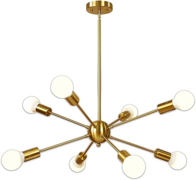 Sputnik Chandelier 8 Light Brushed Brass Pendant Lighting Gold Mid Century Modern Starburst-Style... | Amazon (US)