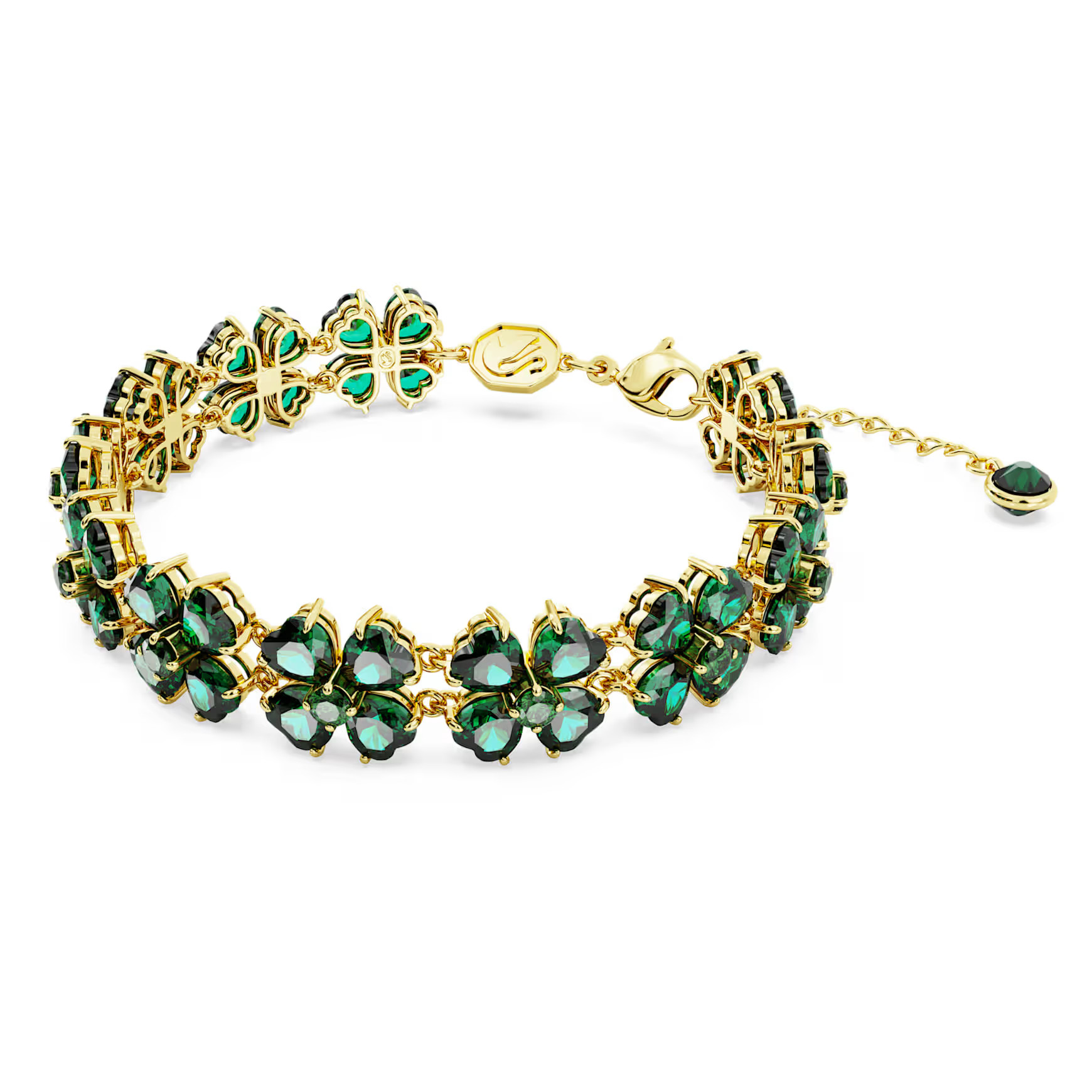 Idyllia bracelet, Mixed cuts, Multiple clover, Green, Gold-tone plated by SWAROVSKI | SWAROVSKI