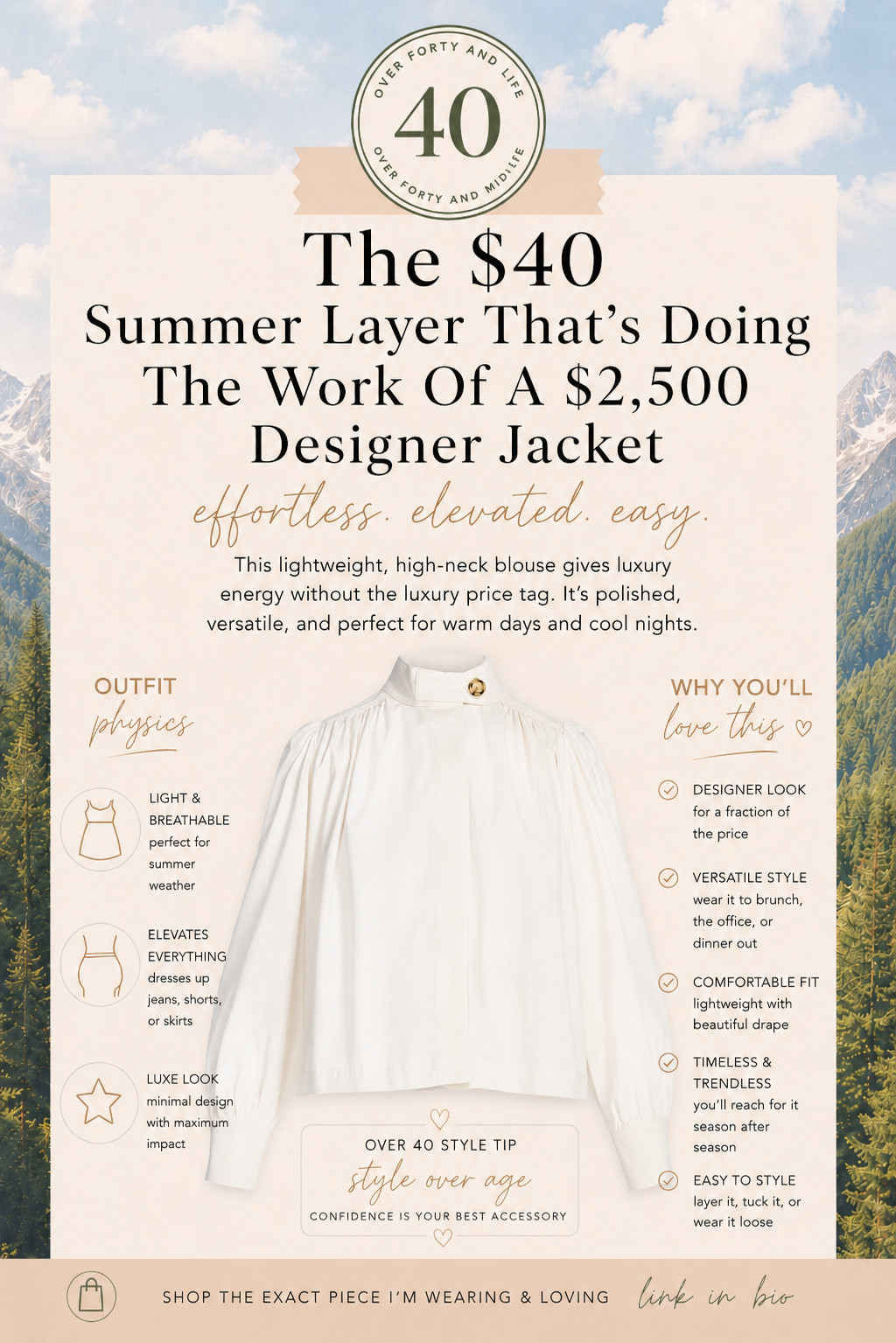  ✨Tap the bell, save and ❤️ for over 40 fashion, midlife style, midsize fashion and luxury looks for less. 

(size down if in between sizes.)
  
The $40 summer layer that's doing the work of a $2,500 designer jacket. 🤍

You know those pieces that instantly make an outfit look more expensive?

This is one of them.

Lightweight enough for summer.

Polished enough for dinner.

Perfect for freezing restaurants, over-air-conditioned stores, and those moments when a tank top alone doesn't feel quite finished.

✨ Outfit Physics™ at work:

• Lifts the eye with structure
• Skims instead of clings
• Adds polish without adding bulk

The best part?

It gives luxury energy without the luxury price tag.

If your summer outfits have felt a little "off" lately, start here.

Comment LAYER and I'll send you the details.

👑 Helping you look good, feel good! — Lindsey Denver 🤍 

Check back daily for belly-friendly style, confidence, and Outfit Physics. 
 

 #LTKOver40 #LTKMidsize #LTKPlusSize