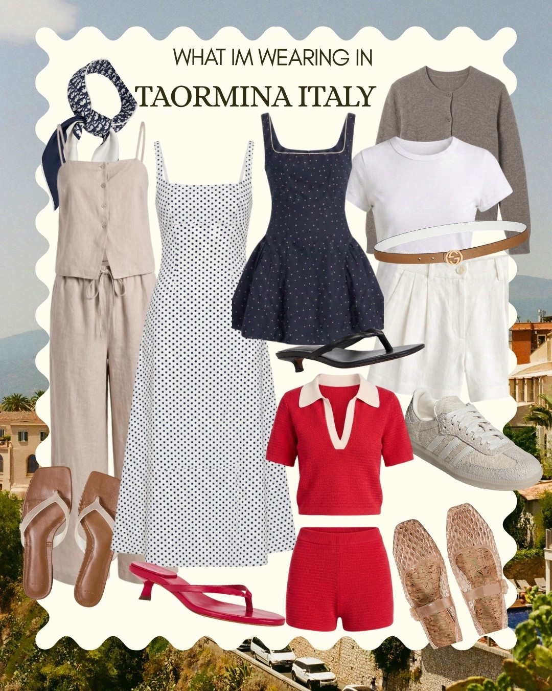 From sightseeing strolls through Taormina to sunset dinners by the sea ✨🇮🇹 Polka dots, bold reds, comfy slides, and effortless pieces that make the perfect summer capsule for Italy. Easy for exploring all day, chic enough for every dinner reservation.

#TaorminaStyle #EuroSummer #ItalianSummerStyle #VacationWardrobe #SummerCapsule

#LTKstorytime