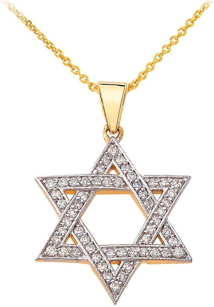 Dazzling 14k Gold Judaica Charm Jewish Star of David Pendant Necklace with Diamonds      
 Diamon... | Amazon (US)