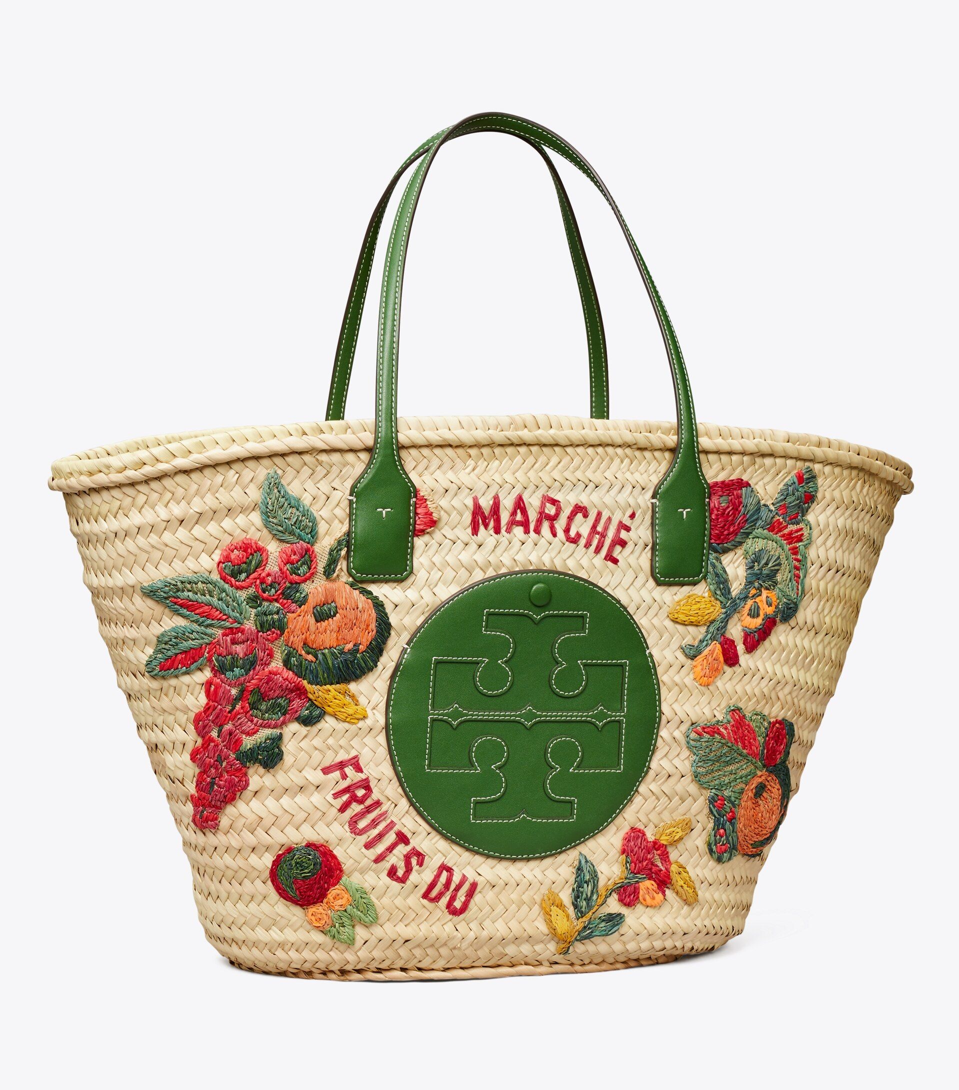 Ella Embroidered Straw Basket Tote Bag | Tory Burch (US)
