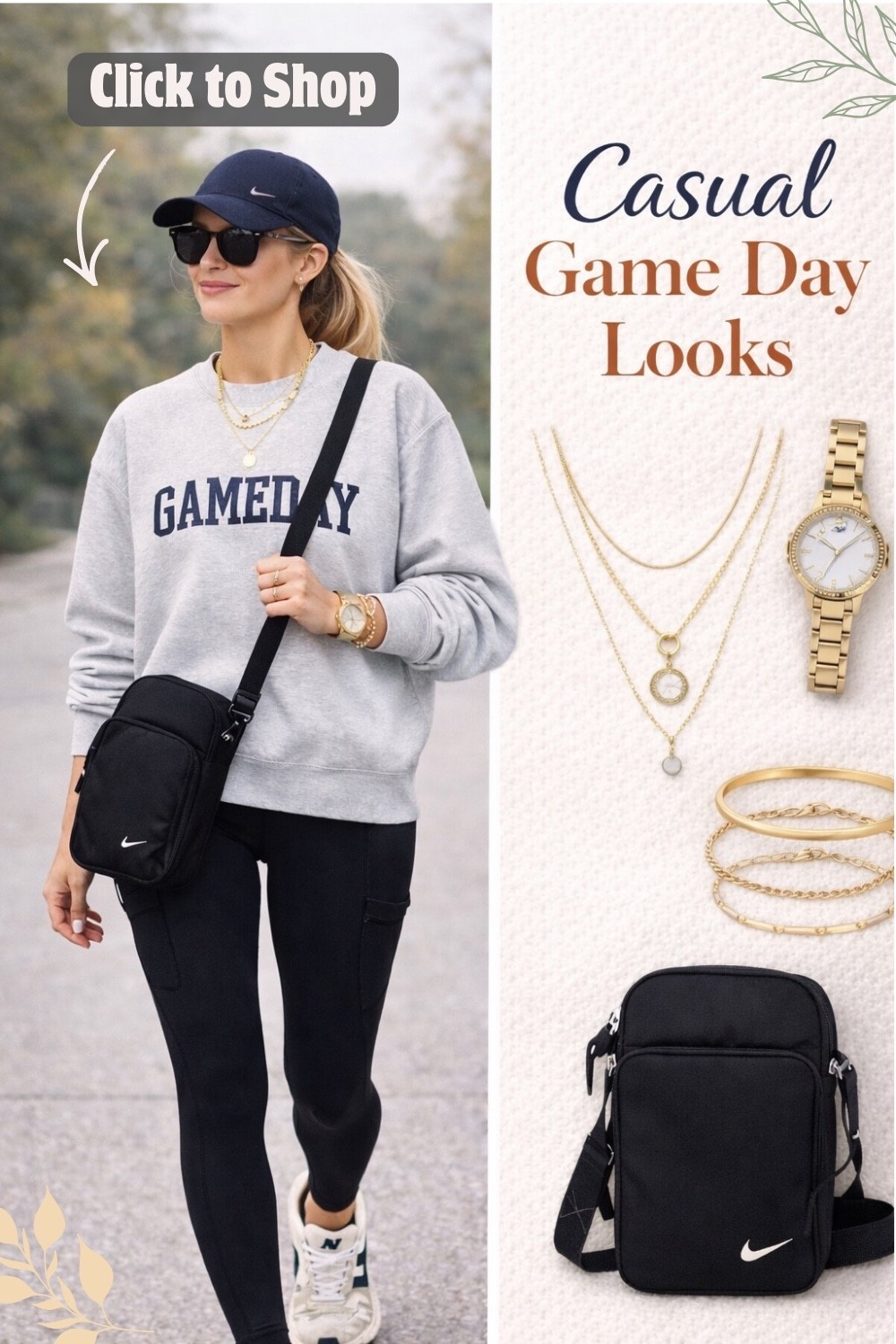 Easy casual game day outfit idea for busy moms. A cozy gameday sweatshirt, black leggings, sneakers, and simple gold accessories create the perfect sporty mom style for weekend sports and running errands.


#LTKspring #LTKootd #LTKActive