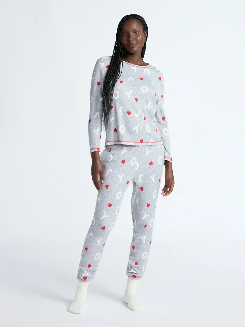 Joyspun Women's Waffle Knit Long Sleeve Top and Joggers Pajama Set, 2-Piece, Sizes S-3X - Walmart... | Walmart (US)