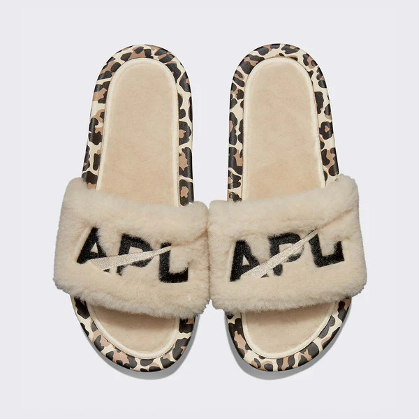 Women's Shearling Slide Parchment / Black / Leopard | APL