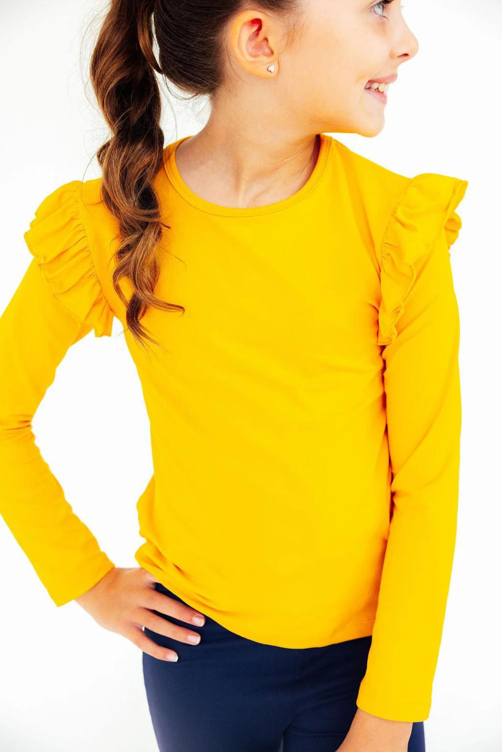 Mustard L/S Ruffle Tee | Mila & Rose