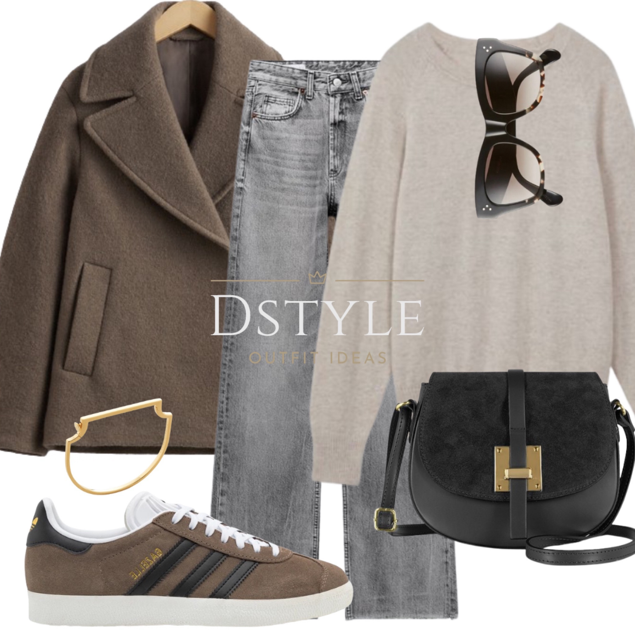 Effortless cool meets cozy comfort! ☁️ Rocking a stone oversized wool-blend sweater paired with trendy grey wide-leg jeans and a dark brown wool jacket for added warmth. Grounding the look with Adidas Gazelle Earth Strata kicks and a sleek black leather and suede bag. Ready to take on the day in style! #OOTD #CozyChic

#LTKworkwear #LTKstyletip #LTKSeasonal