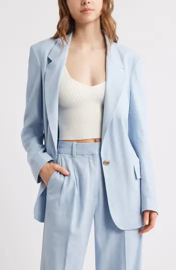Open Edit Everyday One-Button Linen Blend Blazer in Blue Subdued at Nordstrom Rack, Size Small | Nordstrom Rack