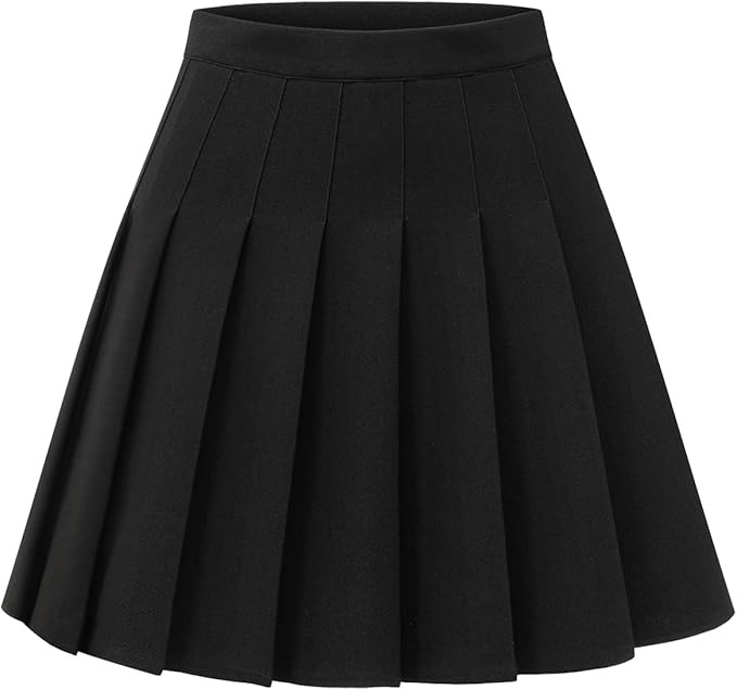 Womens Stretchy Pleated Mini Skirt Comfort High Waist Cheerleader School Uniform Skirt | Amazon (US)