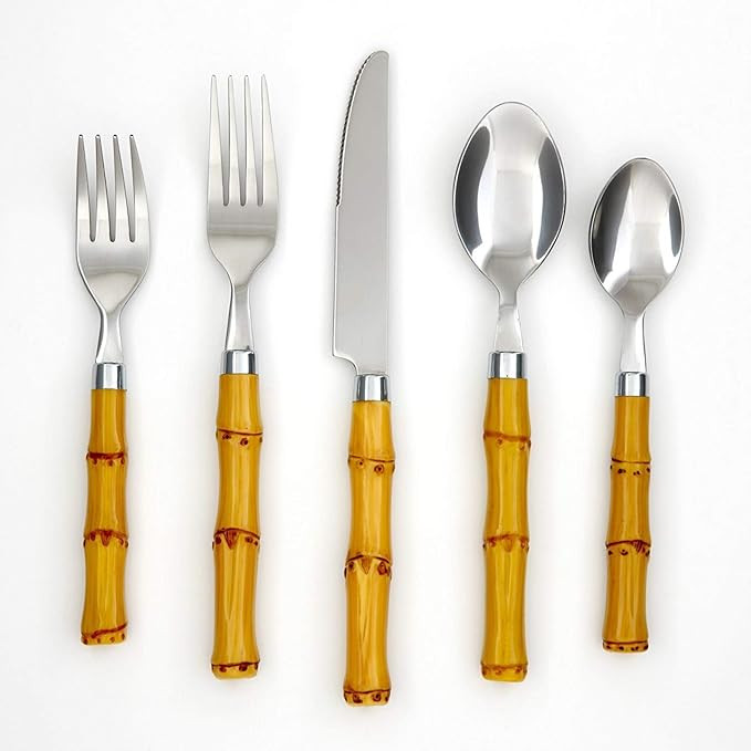 Cambridge Silversmiths Bamboo Plastic 20 Piece Flatware Set, Silver | Amazon (US)