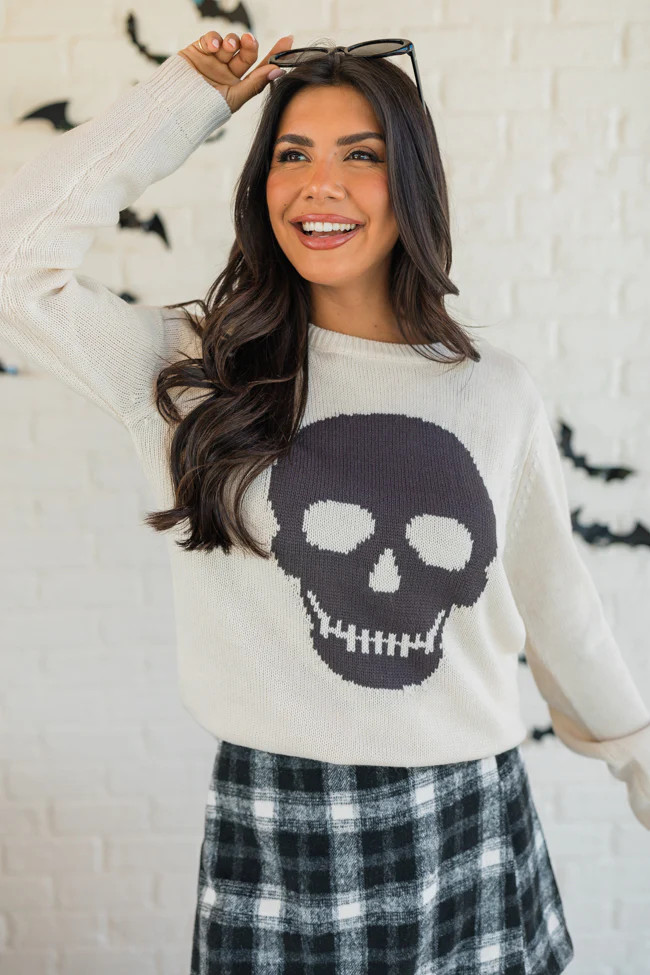 Bad To The Bone Stone Skull Sweater | Pink Lily