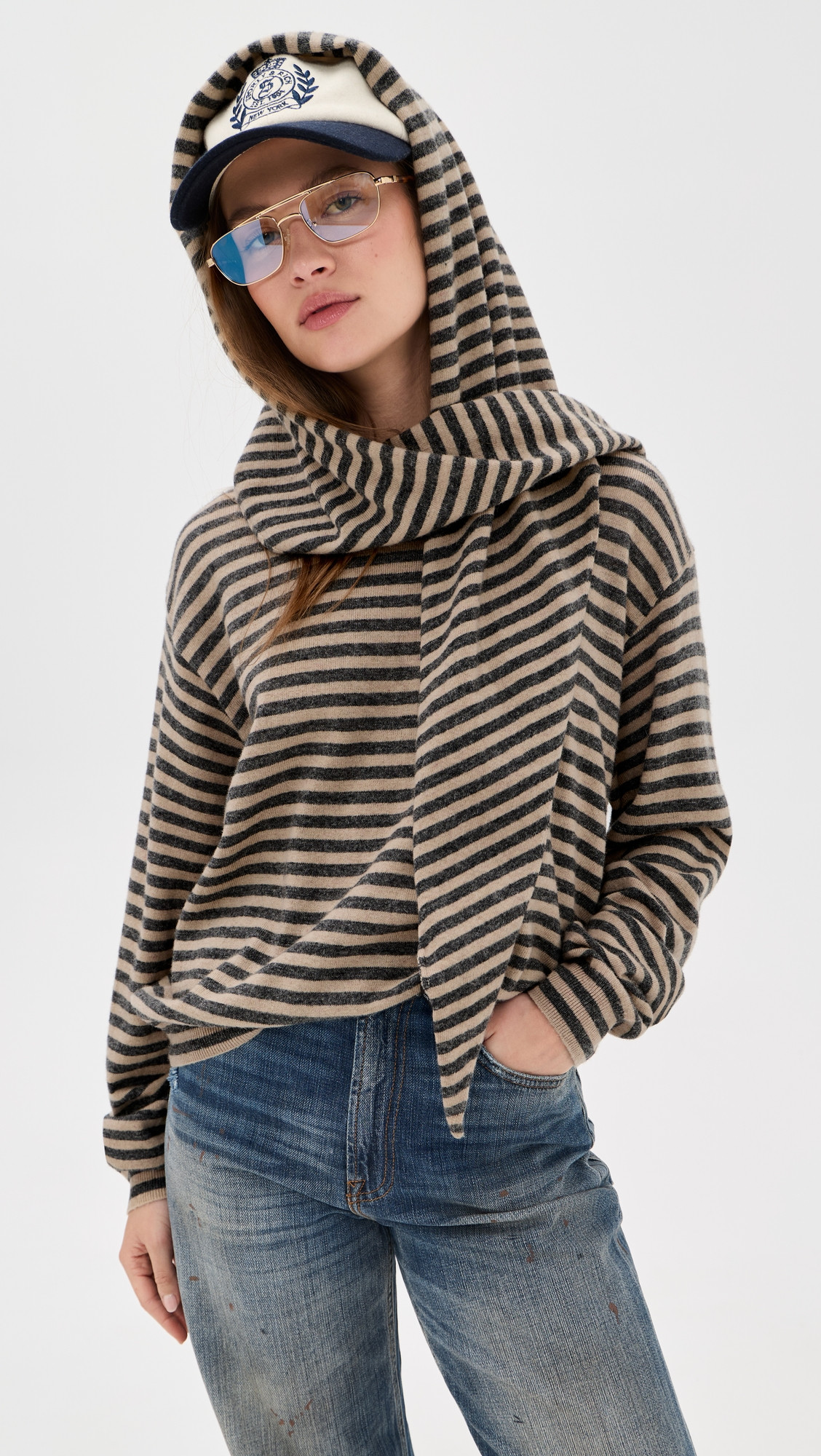 Lioness Olsen Knit Sweater Slate Stripe M | Shopbop