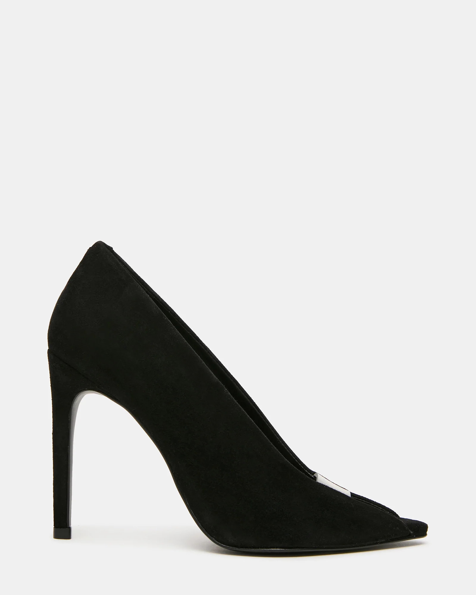 SANTINO Black Suede Open Peep-Toe Stiletto PVC Strap Women's Heel | Steve Madden (US)