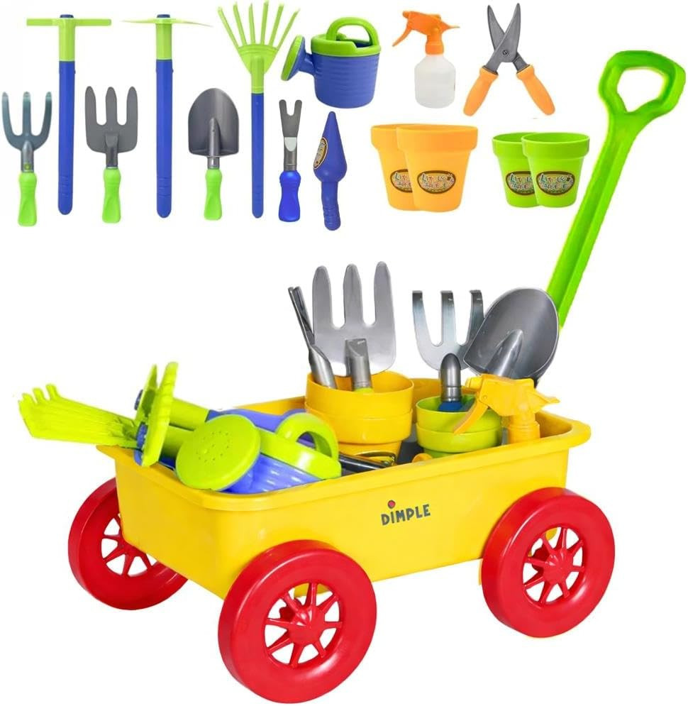 Dimple Kids Garden Wagon and Tool Set 15 Piece Toddler Gardening Playset with Plastic Garden Tool... | Amazon (US)