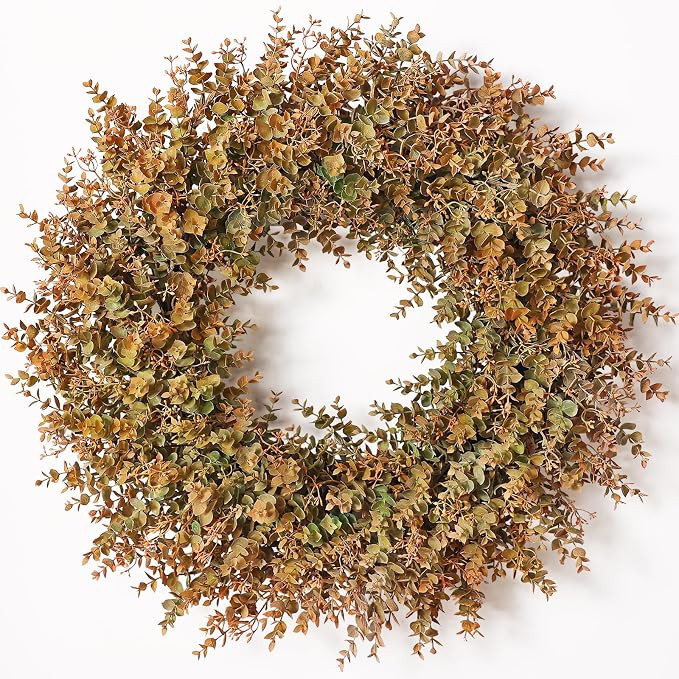 32" Large Fall Wreath for Front Door - Artificial Eucalyptus Leaves with Orange Seeds Outdoor Wre... | Amazon (US)