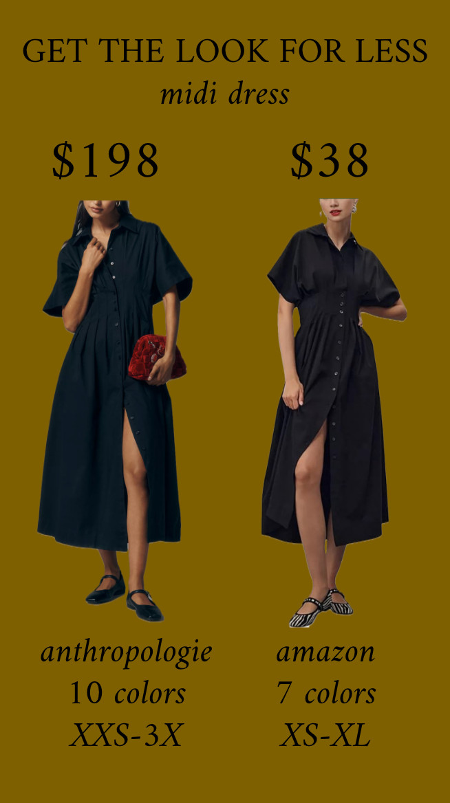 I just bought the Amazon version of this dress, and it's SO GOOD. I sized up one per the size chart, but probably could have ordered my normal size. Several brighter colors perfect for spring!
.........
Shirt dress spring dress midi dress church dress Easter dress modest dress women's dress quiet luxury old Money aesthetic  Amazon dupe Anthropologie dupe tobie shirt dress tobie dress dupe tobie dupe Amazon fashion Amazon finds Anthropologie new arrivals Easter dress under $50
Wedding guest dress spring wedding dress graduation dress travel dress workwear work dress 

#LTKOver40 #LTKWorkwear #LTKootd