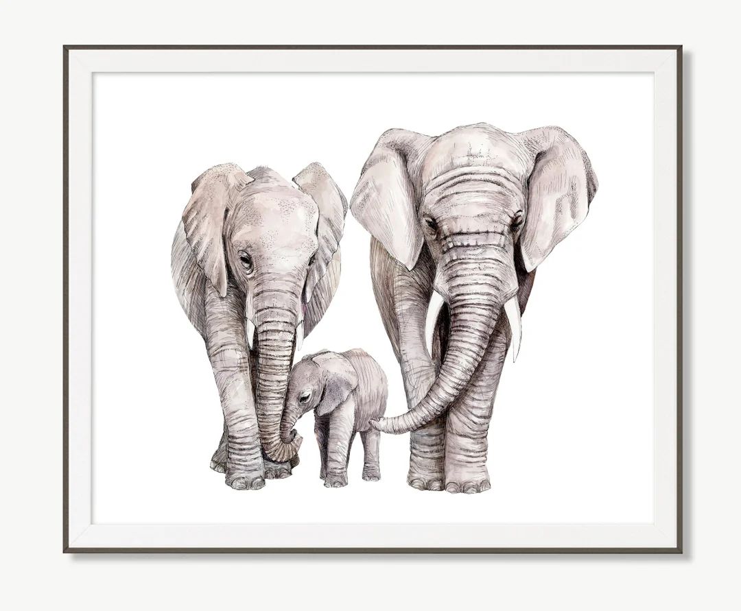 Elephant Family Print, Dad, Mom & Baby Elephant, Painting, Illustration, Safari Nursery Décor, A... | Etsy (US)