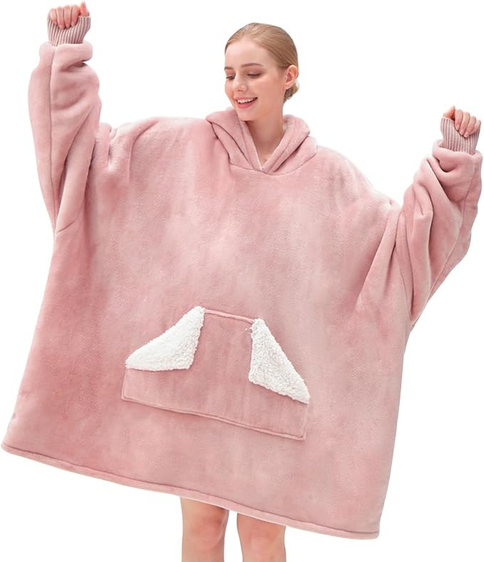 Touchat Wearable Blanket Hoodie, Oversized Sherpa Blanket Sweatshirt with Hood Pocket and Sleeves... | Amazon (US)
