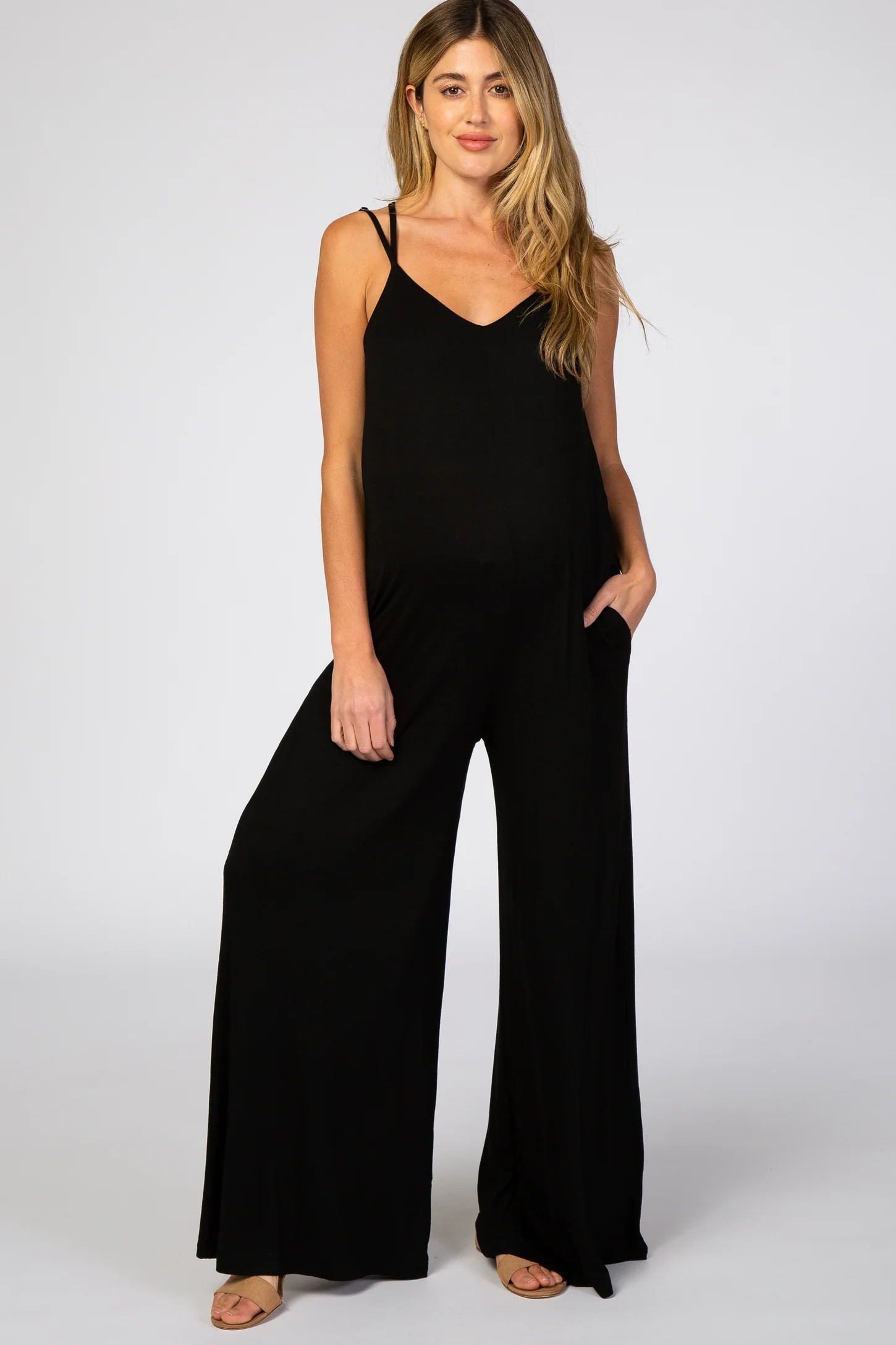 Black Cross Back Wide Leg Maternity Jumpsuit | PinkBlush Maternity