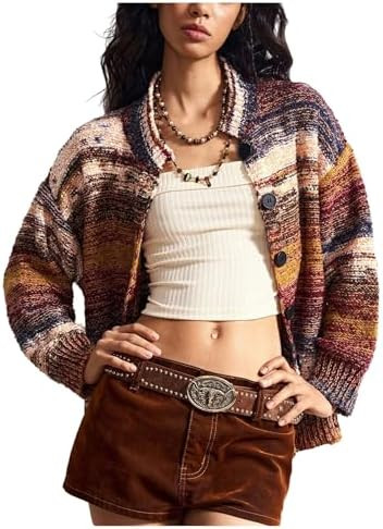 Women's Oversized Striped Cardigan Sweaters Retro Streetwear Button Down Casual Knit Outerwear Co... | Amazon (US)