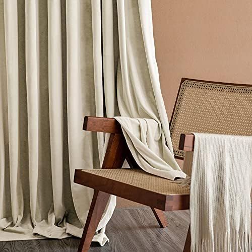 Amazon.com: Lazzzy Velvet Curtains Beige Thermal Insulated Curtains 84 inch Long Drapes for Bedro... | Amazon (US)