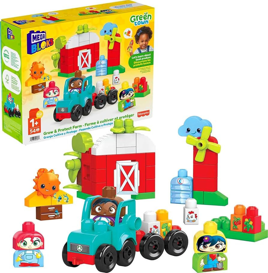 Mega BLOKS Fisher-Price Toddler Building Blocks Toy Set, Green Town Grow & Protect Farm with 51 P... | Amazon (US)